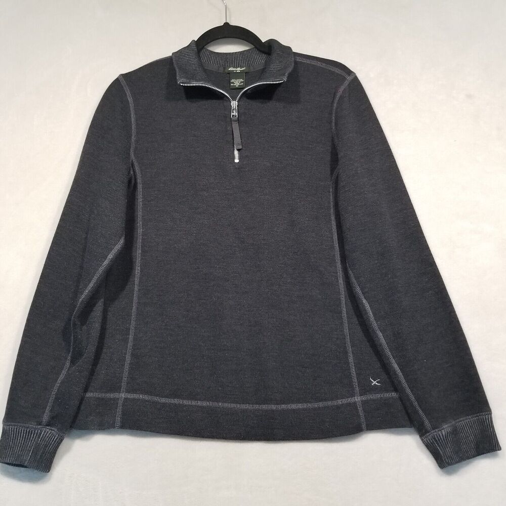 Eddie Bauer Mens M Sweater Long Sleeve 1/4 Zip Pullover Gray Outdoors Classic